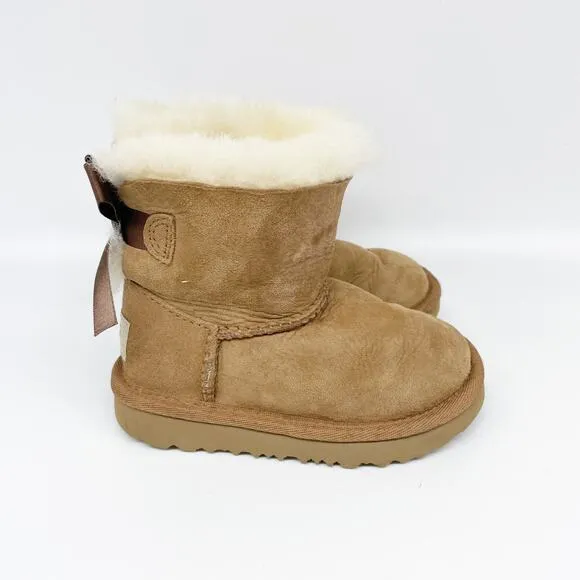 UGG Toddlers' Mini Bailey Bow II Boot Brown Leather Size 7