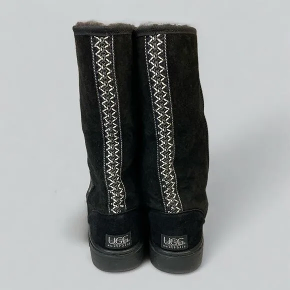 UGG Ultra Tall Winter Boots Women’s Size M8-L9 Black Sheepskin Pure Wool Braided