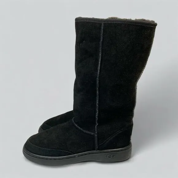 UGG Ultra Tall Winter Boots Women’s Size M8-L9 Black Sheepskin Pure Wool Braided