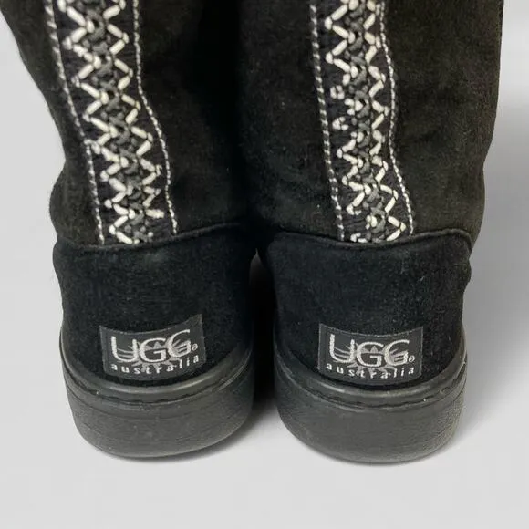 UGG Ultra Tall Winter Boots Women’s Size M8-L9 Black Sheepskin Pure Wool Braided