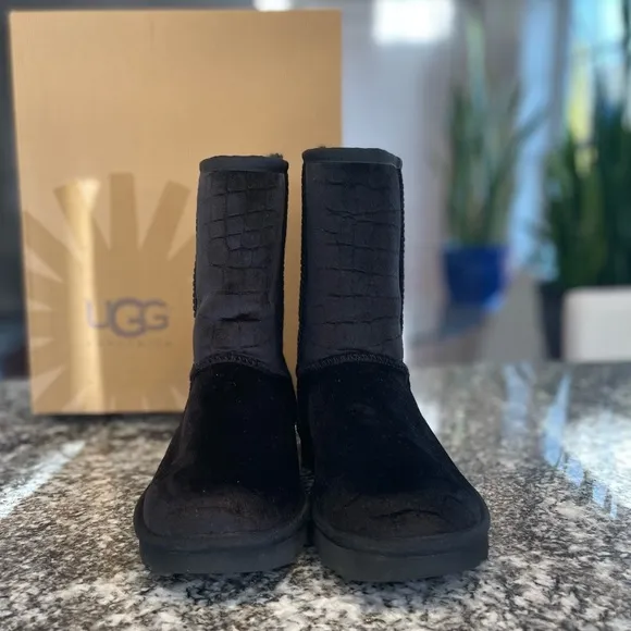 UGG Women’s Classic Short Black Croc II Velvet Boots