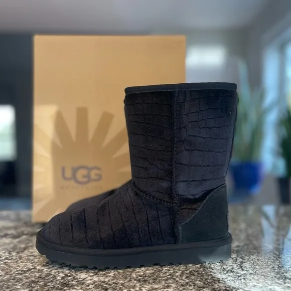 UGG Women’s Classic Short Black Croc II Velvet Boots