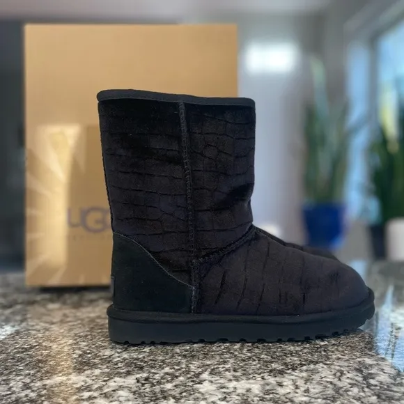 UGG Women’s Classic Short Black Croc II Velvet Boots