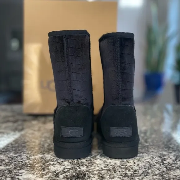 UGG Women’s Classic Short Black Croc II Velvet Boots