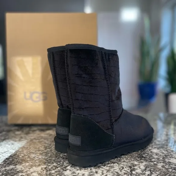 UGG Women’s Classic Short Black Croc II Velvet Boots