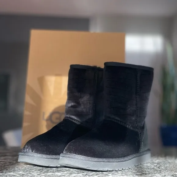 UGG Women’s Classic Short Black Croc II Velvet Boots