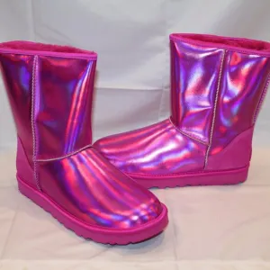 UGG WOMEN'S IRIDESCENT CLASSIC SHORT METALLIC PINK BOOTS SZ 10‎