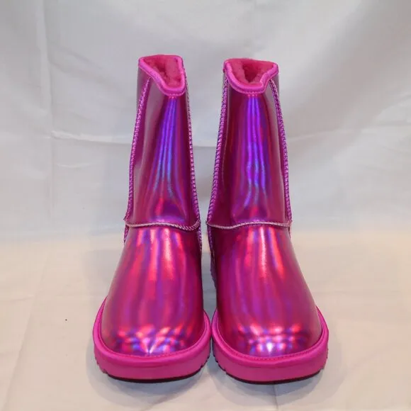 UGG WOMEN'S IRIDESCENT CLASSIC SHORT METALLIC PINK BOOTS SZ 10‎