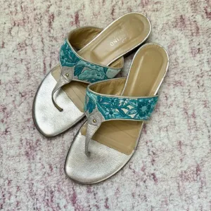 Valentino Embroiderer Floral Metallic Flip Flop Sandals