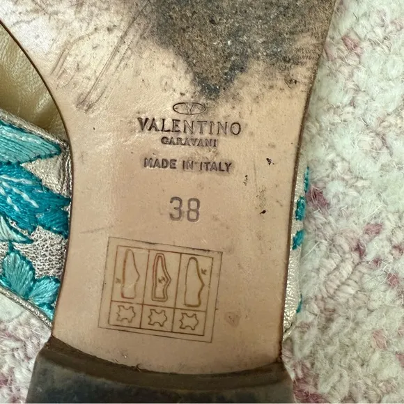 Valentino Embroiderer Floral Metallic Flip Flop Sandals