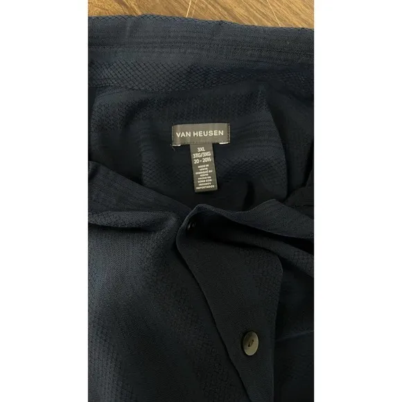 Van Heusen Mens Dress Shirt Size 3XL Short Sleeve Navy Button Collar Normcore