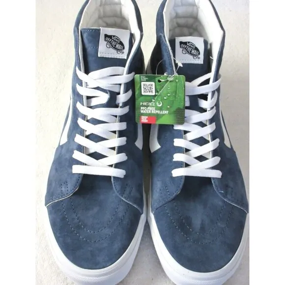 Vans Men's Sk8-Hi Pig Suede Vintage Indigo Blue White Skate shoes Size 13 NIB