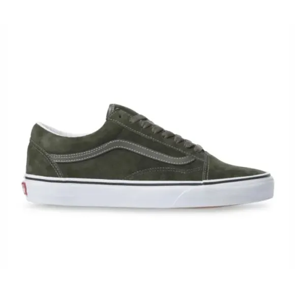 Vans Men's Sk8-Low Pig Suede Water Resist shoes Olive Green True Wht- 4 M- 5.5 W