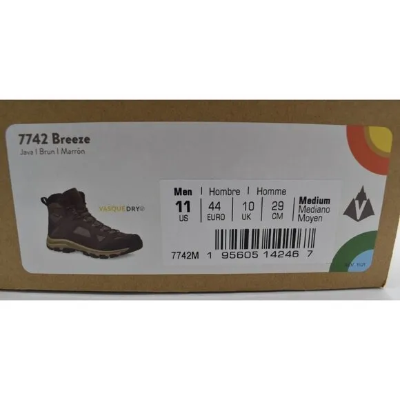 Vasque Mens Size 11 Breeze Dry Waterproof Java Nubuck Mid Hiking Boots Shoes