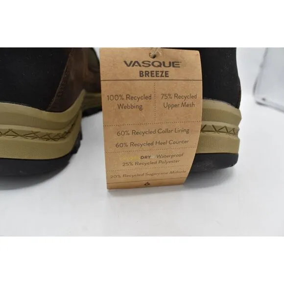 Vasque Mens Size 11 Breeze Dry Waterproof Java Nubuck Mid Hiking Boots Shoes