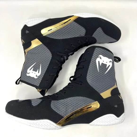 Venum Men’s Elite Mid Top Boxing Shoes Sz 13.5 Black Grey 03681 EUC $160