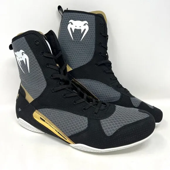 Venum Men’s Elite Mid Top Boxing Shoes Sz 13.5 Black Grey 03681 EUC $160