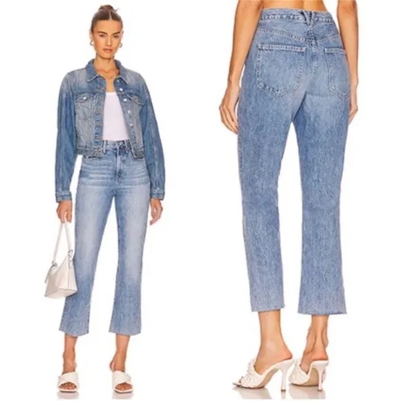 VERONICA BEARD Carly Kick Flare Rigid High Rise Crop Jeans in Pebble Stone