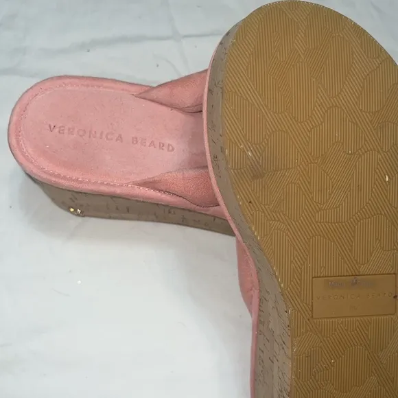 Veronica Beard Geno Cork Platform Flip Flop Suede Thong Sandal in Pink, size 8
