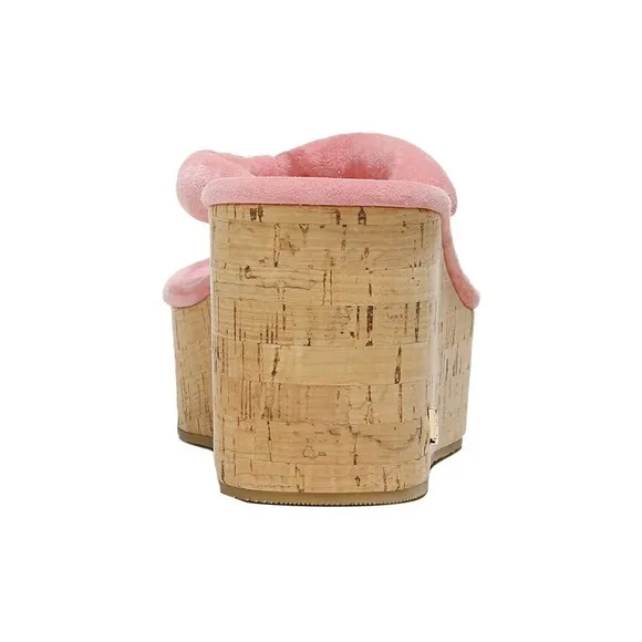 Veronica Beard Geno Cork Platform Flip Flop Suede Thong Sandal in Pink, size 8