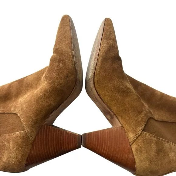 Veronica Beard Baxter Western Chelsea Boot Camel Suede Cone stacked Heel 8.5