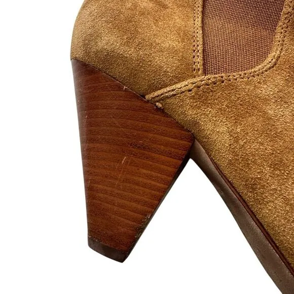 Veronica Beard Baxter Western Chelsea Boot Camel Suede Cone stacked Heel 8.5