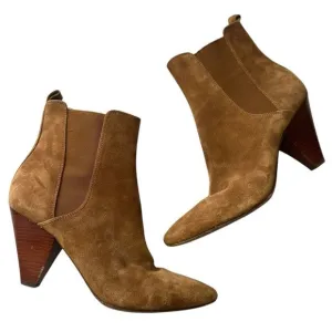 Veronica Beard Baxter Western Chelsea Boot Camel Suede Cone stacked Heel 8.5