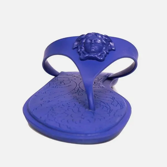 VERSACE Blue Rubber MEDUSA LOGO Flip Flops Pool JELLY SANDALS