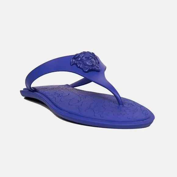 VERSACE Blue Rubber MEDUSA LOGO Flip Flops Pool JELLY SANDALS
