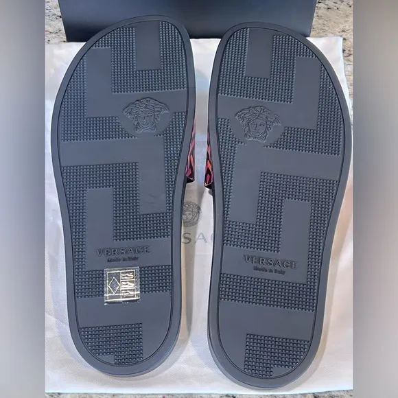 Versace Gomma Stampa Monogram Pool Slides Magenta Tangerine Men Sandals EU 44