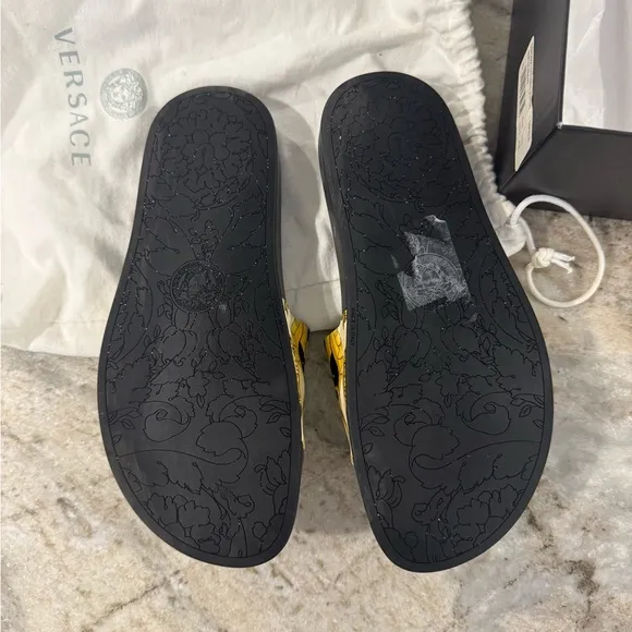 Versace Women's Black and Yellow Slide Sandals