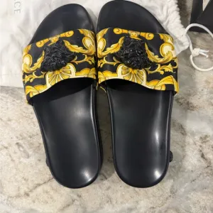 Versace Women's Black and Yellow Slide Sandals