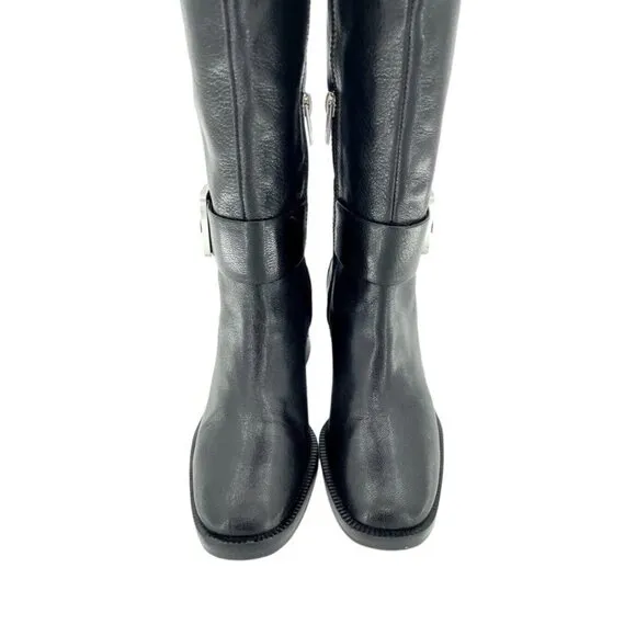 Via Spiga Garnett Tall Boots Black Gloss Leather Ankle Strap SZ 6 New $398