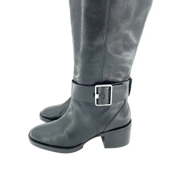Via Spiga Garnett Tall Boots Black Gloss Leather Ankle Strap SZ 6 New $398