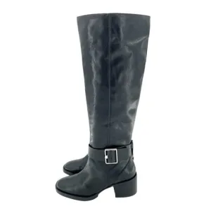 Via Spiga Garnett Tall Boots Black Gloss Leather Ankle Strap SZ 6 New $398