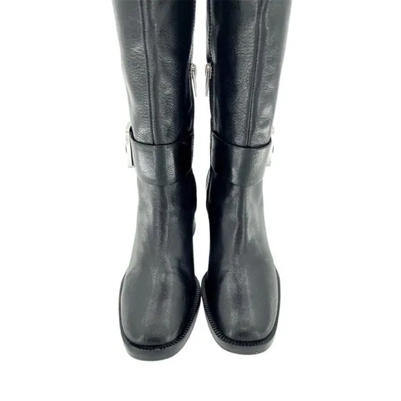 Via Spiga Garnett Tall Boots Black Gloss Leather Ankle Strap SZ 6 New $398