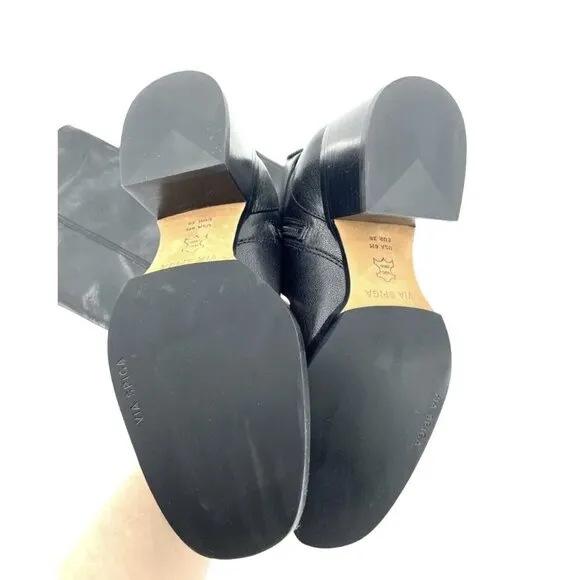 Via Spiga Garnett Tall Boots Black Gloss Leather Ankle Strap SZ 6 New $398