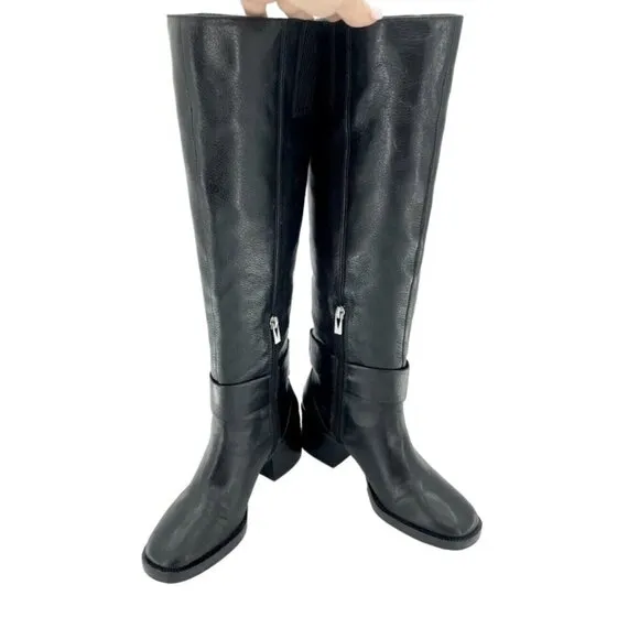 Via Spiga Garnett Tall Boots Black Gloss Leather Ankle Strap SZ 6 New $398