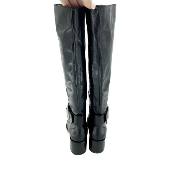 Via Spiga Garnett Tall Boots Black Gloss Leather Ankle Strap SZ 6 New $398