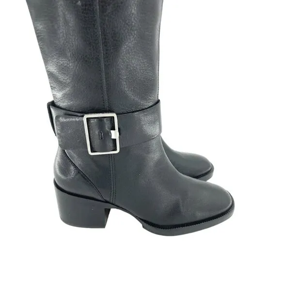 Via Spiga Garnett Tall Boots Black Gloss Leather Ankle Strap SZ 6 New $398