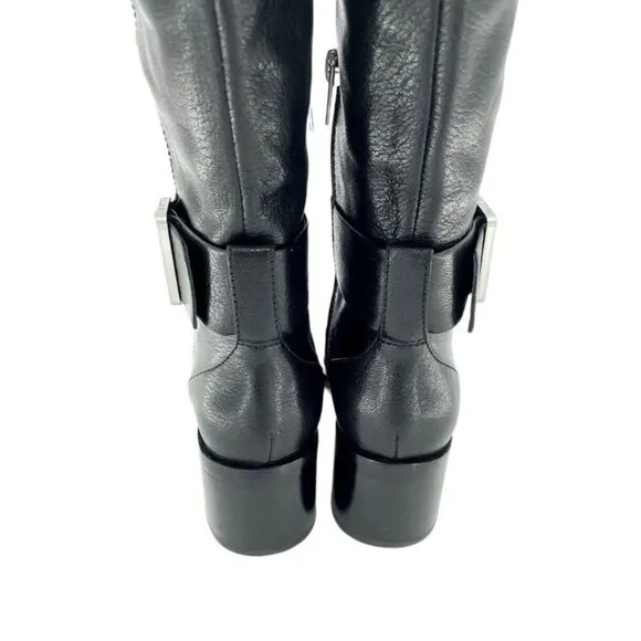 Via Spiga Garnett Tall Boots Black Gloss Leather Ankle Strap SZ 6 New $398