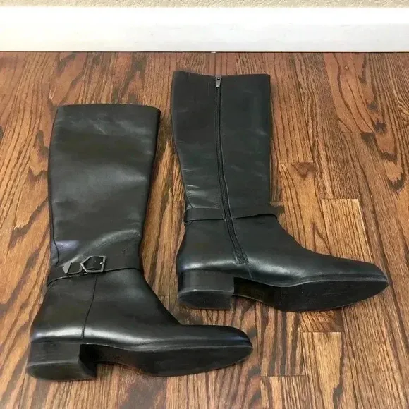 Via Spiga Women’s Size 8 Tall Black Leather Knee High Boots $245 Zip Buckle
