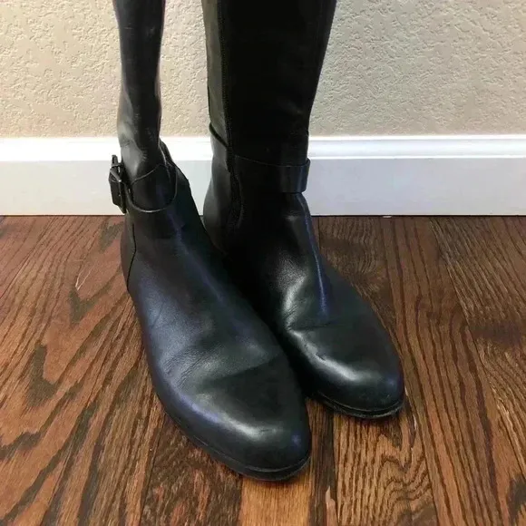Via Spiga Women’s Size 8 Tall Black Leather Knee High Boots $245 Zip Buckle
