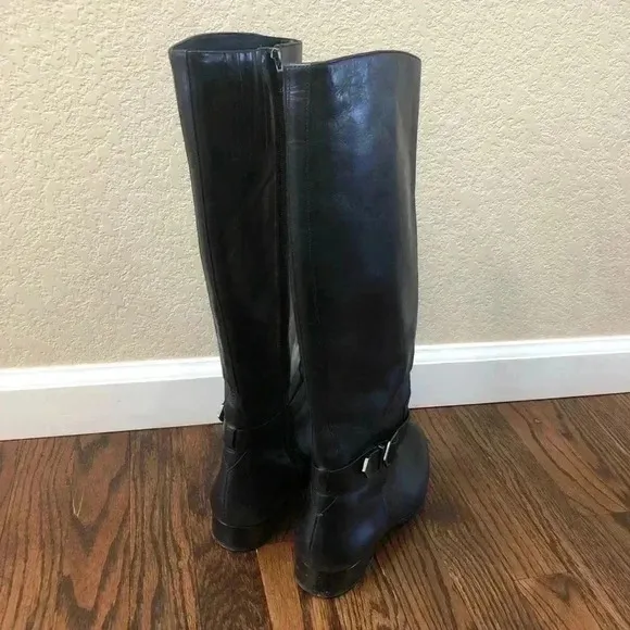 Via Spiga Women’s Size 8 Tall Black Leather Knee High Boots $245 Zip Buckle