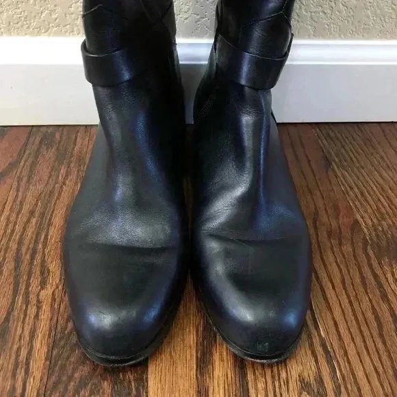 Via Spiga Women’s Size 8 Tall Black Leather Knee High Boots $245 Zip Buckle