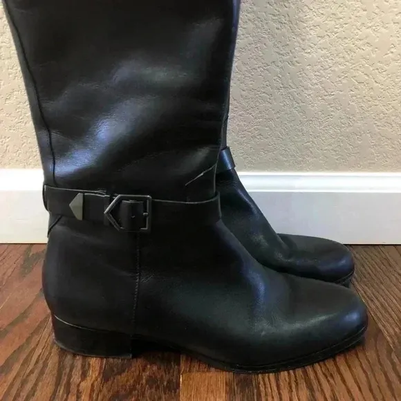 Via Spiga Women’s Size 8 Tall Black Leather Knee High Boots $245 Zip Buckle