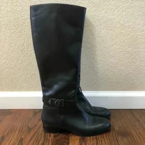 Via Spiga Women’s Size 8 Tall Black Leather Knee High Boots $245 Zip Buckle