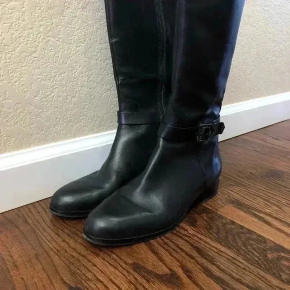 Via Spiga Women’s Size 8 Tall Black Leather Knee High Boots $245 Zip Buckle