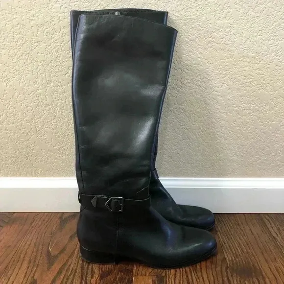 Via Spiga Women’s Size 8 Tall Black Leather Knee High Boots $245 Zip Buckle