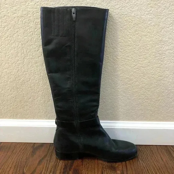 Via Spiga Women’s Size 8 Tall Black Leather Knee High Boots $245 Zip Buckle